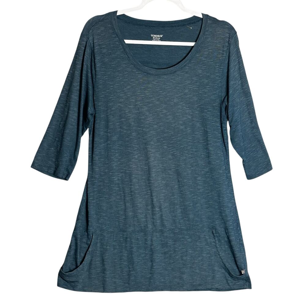 Toad & Co Sz M Organic Cotton Ursa Tunic Half Sleeve Kangaroo Pocket Sustainable
